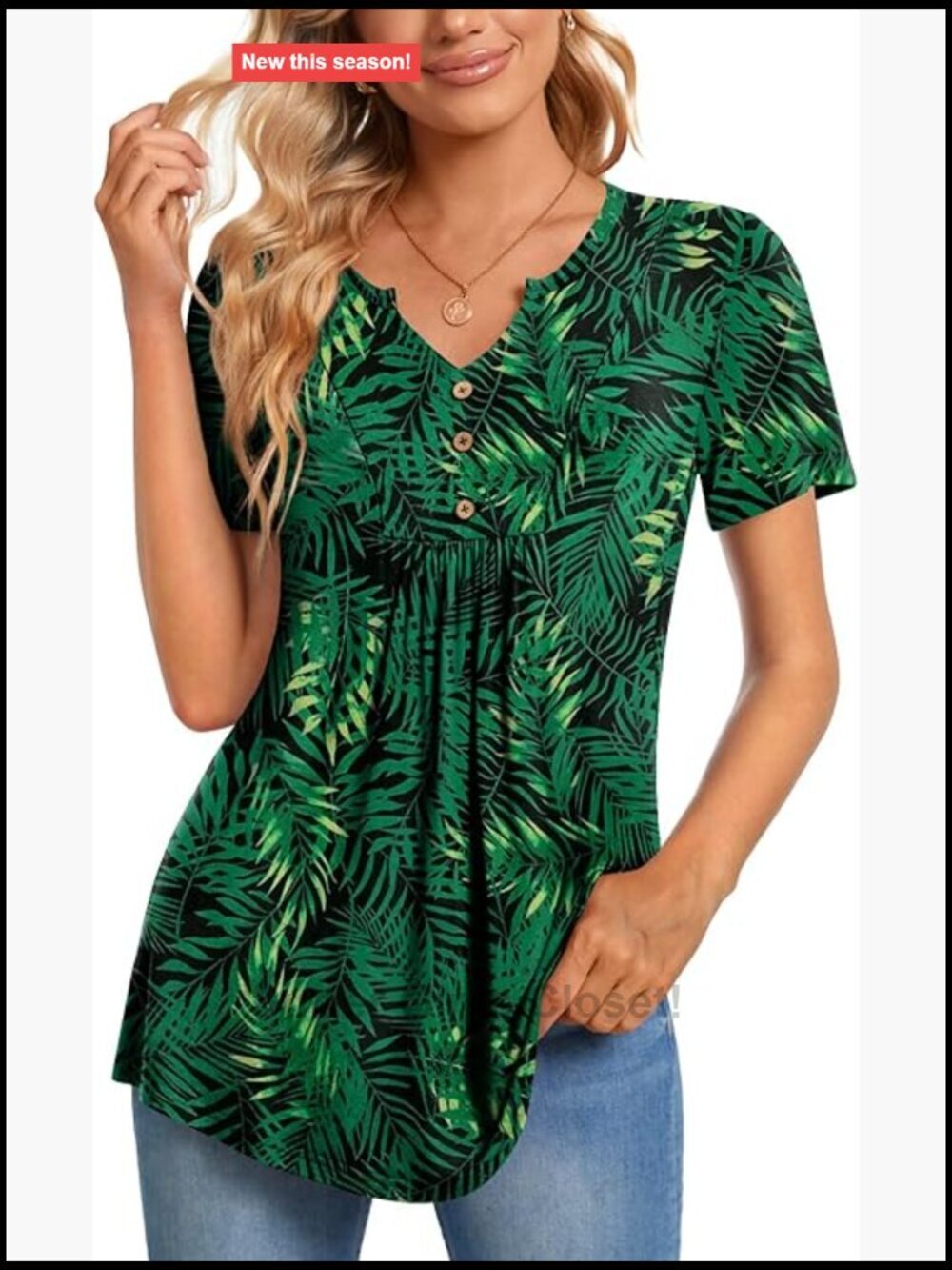 Womens Short Sleeve Tunic Henley Shirt V Neck Button Up Casual Pleated Blouse